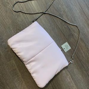 Light purple puffer crossbody with removable chain strap